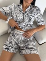 ipek saten  beyaz şortlu takım
